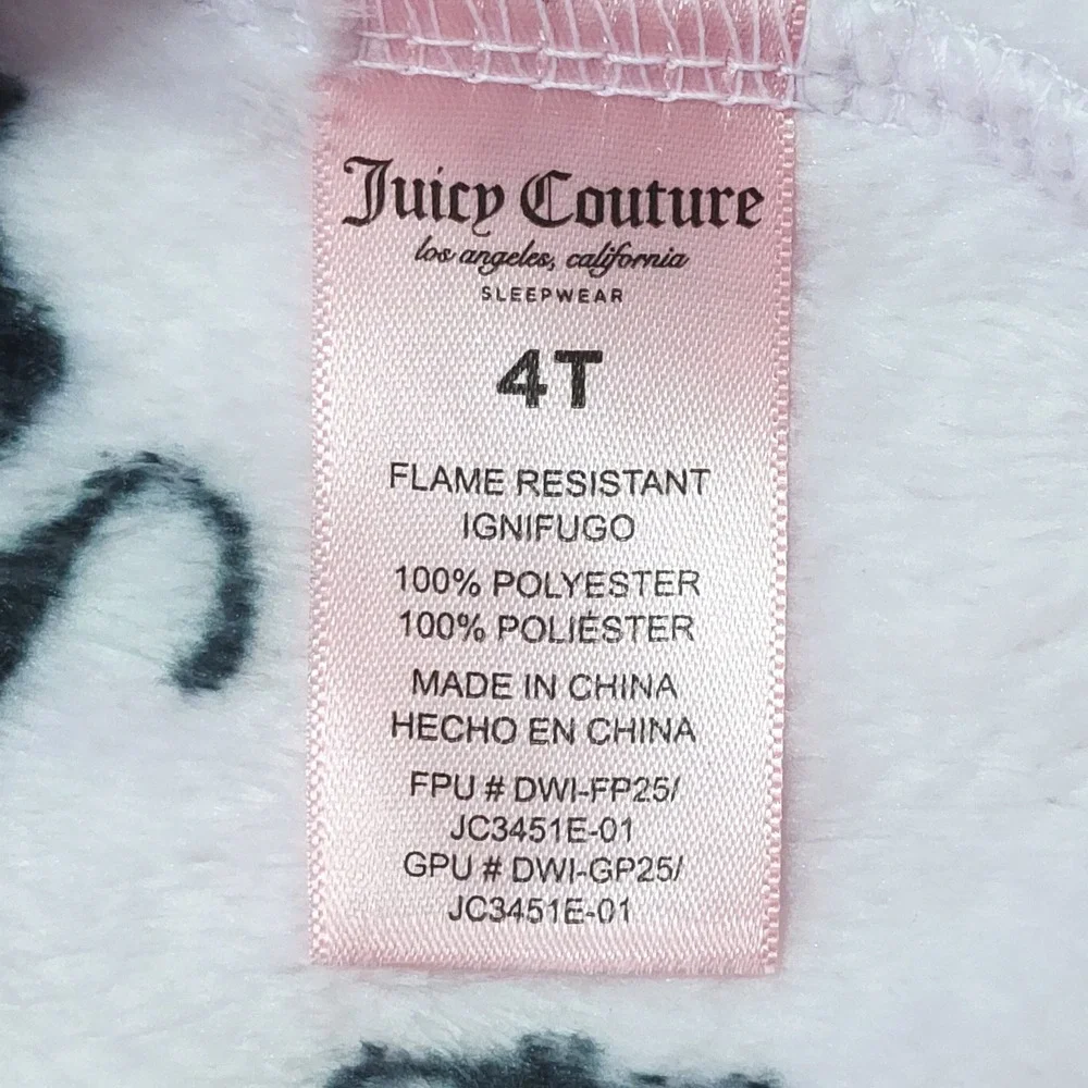 Juicy Couture Girls Pink Black Logo Crown Plush Hooded Robe 4T NWT